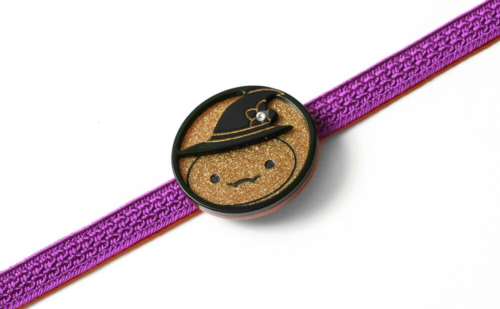 帯留め おばけ 魔女 ハロウィン 秋 ゴールド 黒 ラメ ラインストーン 和装小物