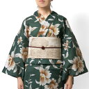 【20%OFFクーポン対象】浴衣 花 緑 ベージュ レディース シック エレガント 綿 上品 女性用 仕立上がり 単品 30代 40代 50代