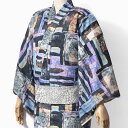 浴衣 メンズ 吸水速乾 コラージュ パープル 青 アーティスティック 着物 単品 カジュアル