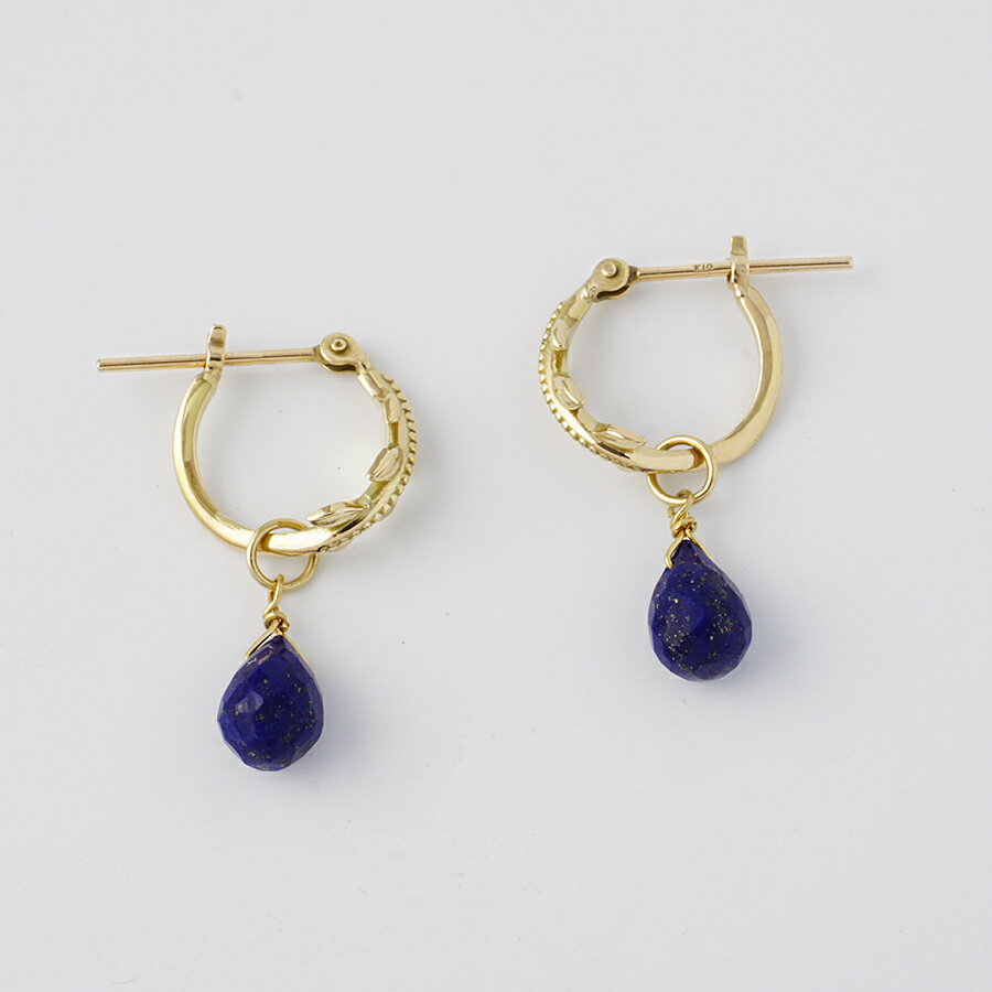 【3月15日値上げ実施】k10/k18 実りのピアス リーフ フープピアス ゴールド リーフ ピアス ラピスラズリ 天然石 誕生石 揺れる 地金 10金 10k 18金 18k チャームピアス 葉っぱ ボタニカル 無料ラッピング　ギフト お守り