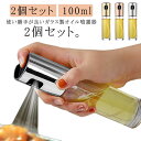 【送料無料】オイルスプレー　2個セット　噴霧器 オイル噴霧器 100ml 醤油さし オイルボトル オイルミスト 調味料 ガラス製 油 醤油 酢 液体 キャンプ アウトドア 安全 安心 プッシュ キッチン