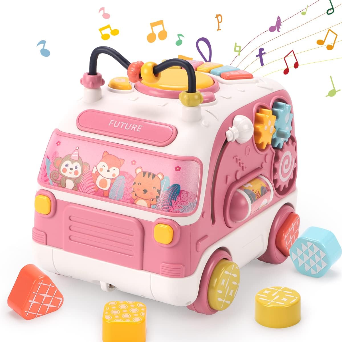 【送料無料】知育玩具 赤ちゃん おもちゃ 多機能 車 バス 電気 玩具 ピアノ 音楽のおもちゃ音と光と 手遊びいっぱい 鍵盤ドラム楽器 図形認知 積み木 早期開発 指先訓練 色認知 女の子