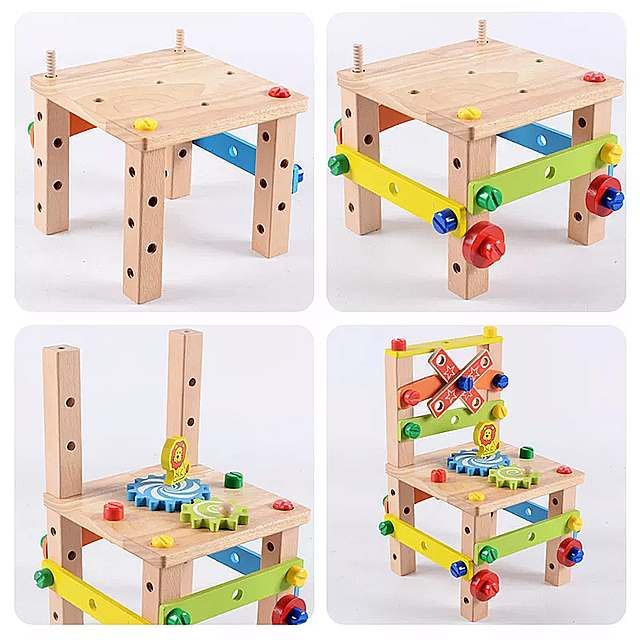 【送料無料】赤ちゃん 男の子 のための 大工さんごっこ こどものDIYセット デザインチェア 知育のおもちゃ モンテッソーリ 3歳児以上おもちゃ 木製の組み立て椅子 教育 玩具