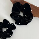ヘアゴム ベロアシュシュ パール付きベロアビッグシュシュ ベルベットビッグシュシュ 大人可愛い 上品 ボリューム おしゃれ 秋冬 レディース ヘアアクセサリー