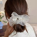 パールオーガンジーシュシュ ビッグシュシュ ヘアゴム フリル おしゃれ 可愛い 春夏 レデイースヘアアクセサリー