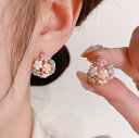 フープピアス フラワーピアス ボリュームメタルピアス シンプル パステルカラー おしゃれ 大人可愛い レデイースピアス アクセサリー