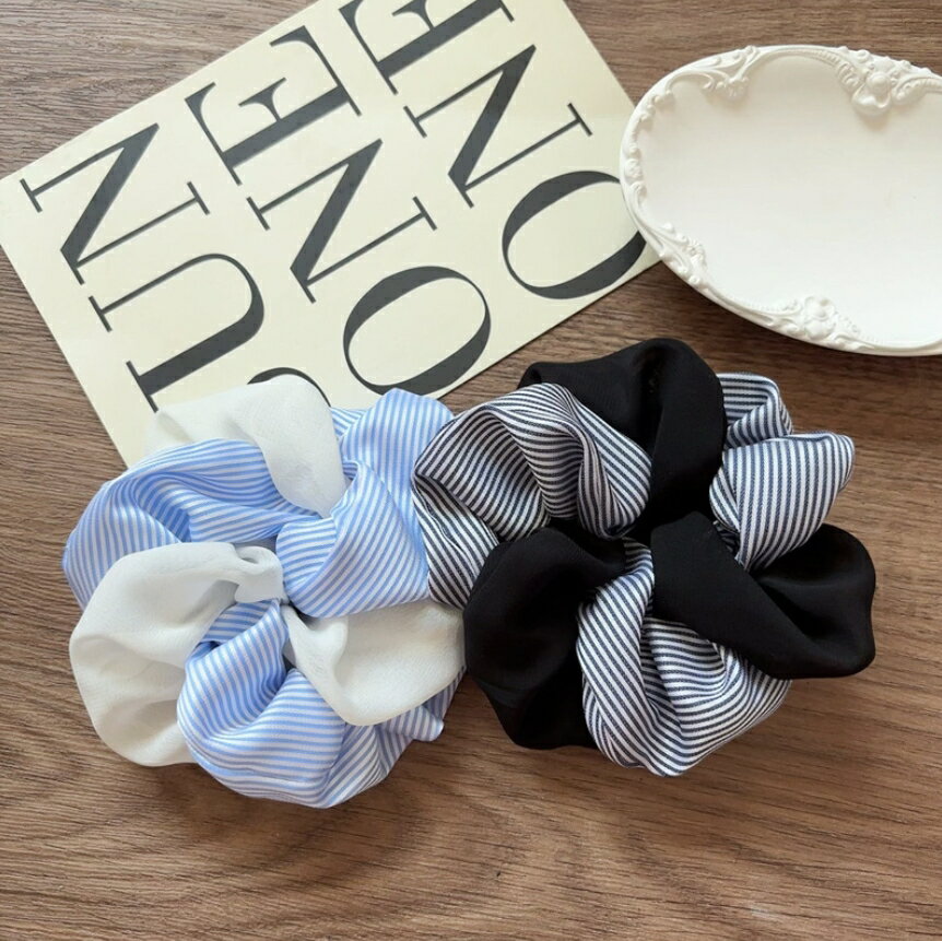 ストライプシュシュ ビッグシュシュ ヘアゴム おしゃれ バイカラー シンプル レディースヘアアクセサリー