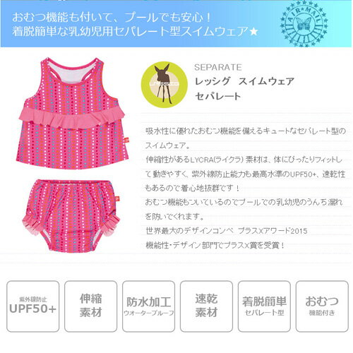 おむつ機能が付いてプールでも安心！キュートな乳幼児用セパレート（ビキニタイプ）型スイムウェア【レッシグ　女の子用水着 セパレート】 誕生日 バースデイ 子供服 水着　プレゼント メール便対応商品 サイズ S M L XL