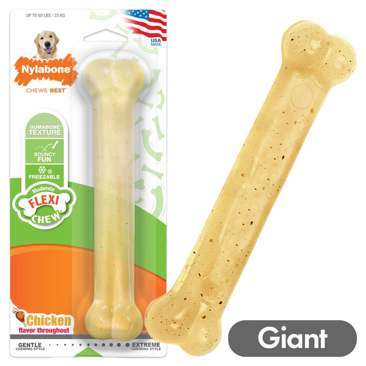 Nylabone ナイラボーン フレキシチュウ ボーン ジャイアントサイズ おもちゃ 大型犬 噛むオモチャ 丈夫 長持ち アメリカ製 海外ブランド 輸入品【メール便OK】のサムネイル