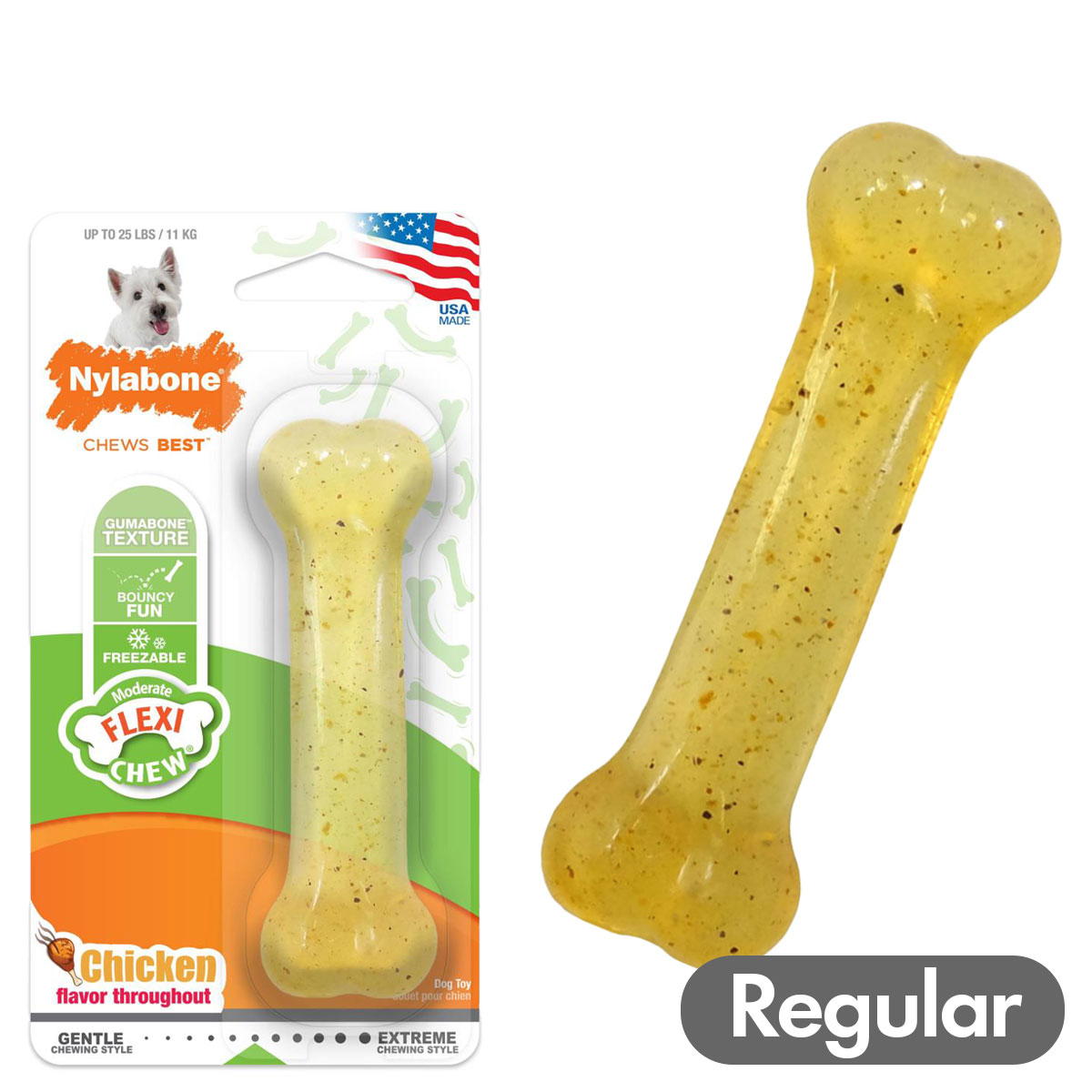 Nylabone ナイラボーン フレキシチュウ ボーン レギュラーサイズ おもちゃ 小型犬 噛むおもちゃ 丈夫 硬い 長持ち アメリカ製 海外ブランド 輸入品【メール便OK】