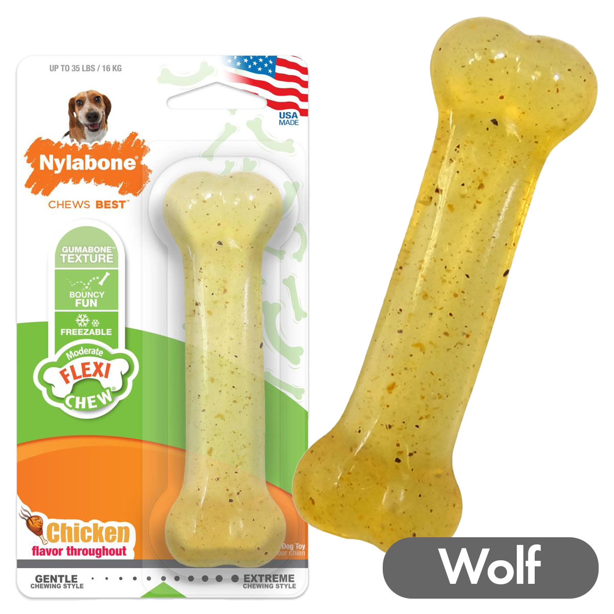 Nylabone ナイラボーン フレキシチュウ ボーン ウルフサイズ おもちゃ 中型犬 噛むおもちゃ 丈夫 硬い 長持ち アメリカ製 海外ブランド 輸入品【メール便OK】