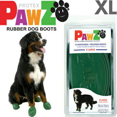 PAWZ ラバードッグブーツ XL 12枚入(4本足3回分) グリーン 大型犬～超大型犬向け ブーツ パウズ ポウズ アウトドア 肉球 保護 滑り止め 海外ブランド