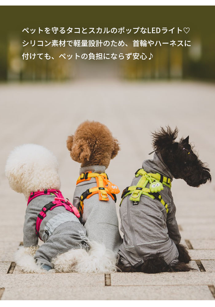 【無料簡易ラッピング対象】犬用 LED ライト 光 タコ スカル 軽量 防水 ボタン電池 明るい シリコン やわらかい 夜間散歩 首輪ライト ハーネス取り付け 骸骨 ガイコツ たこ 小型犬 中型犬 大型犬 リードライト 点滅ペット用 ドッグラン 夜 安全 事故防止 安全グッズ LR9906