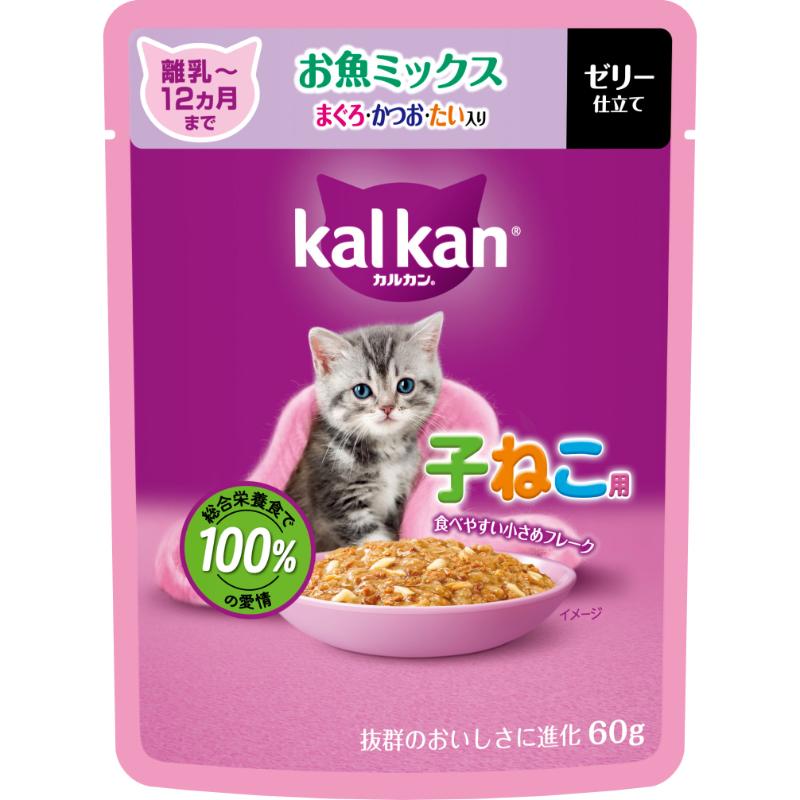 樂天商城 - 【お取り寄せ】 ［マースジャパン］カルカン パウチ 12ヵ月までの子ねこ用 お魚ミックス まぐろ・かつお・たい入り 60g タイ