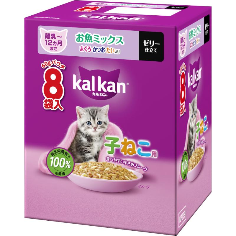 乐天商城 - 【お取り寄せ】 ［マースジャパン］カルカン パウチ 12ヵ月までの子ねこ用 お魚ミックス まぐろ・かつお・たい入り 60g X 8袋パック タイ