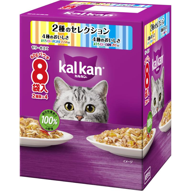 樂天商城 - 【お取り寄せ】 ［マースジャパン］カルカン パウチ 2種のセレクション 4種のおいしさ まぐろ・たい・かにかま・ささみ入り 4種のおいしさ まぐろ・たい・白身魚・さけ入り 60g X 8袋 タイ
