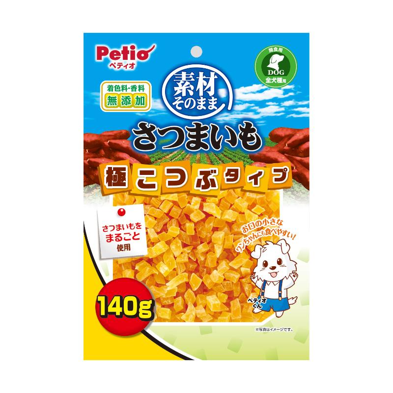 ・食物センイやビタミンC・Eを含むさつまいもを蒸して乾燥した糖度がUPし甘みが濃縮された、さつまいもおやつです。・約0.7cm角の豆粒サイズの極こつぶタイプ。お口の小さなワンちゃんや硬いものが苦手なワンちゃんも食べやすい。・しつけのごほうびやトッピングにも・着色料・香料 無添加※こちらはお取り寄せの商品のため、通常より出荷までにお時間がかかります。 3～7営業日以内の発送になります。