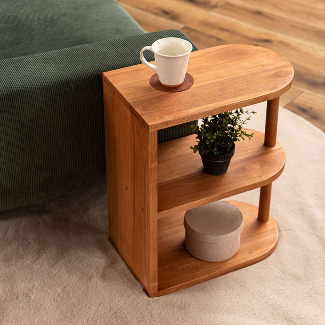 Rakuten - サイドテーブル　シェルフタイプ ナチュラルカラー 一人暮らし家具 北欧風 シンプル家具　新生活
