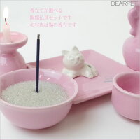 【ペット仏壇にも】オリジナル陶器仏具ピンクセット(香立付)国内生産品
