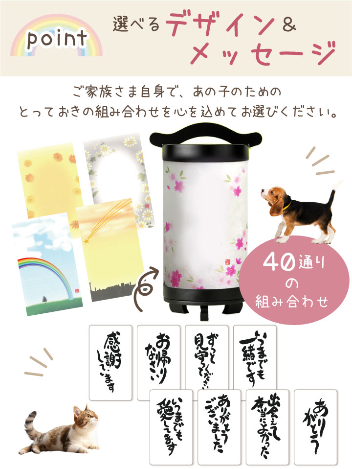 ペットちゃんに伝えたい想いを込めて作る お名前と年月日が入る提灯 ちょうちん 背景の絵柄とメッセージがお選びいただけます ペット 盆提灯 名入れ お迎え提灯 Led オーダーメイド 国産 コードレス ペット供養 盆供養 ペット用 盆飾り ミニ 花柄 うさぎ お盆 猫 日付