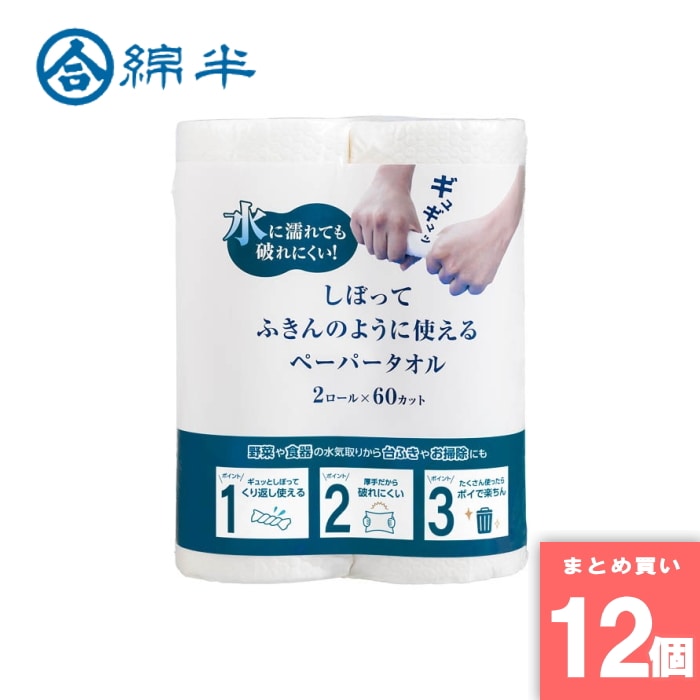 綿半プライベートブランド [取寄10][まとめ買い]【12個セット】しぼってふきんのように使えるペーパータオル [4589458488050]