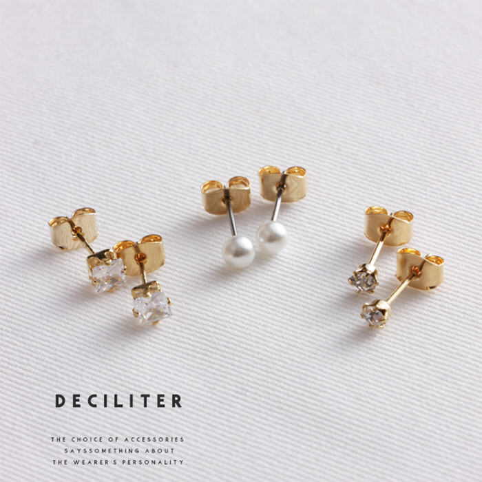 Rakuten - ピアス レディース ラインストーン スクエア フェイクパール 小ぶり シンプル おしゃれ アクセサリー 結婚式 ゴールド 金