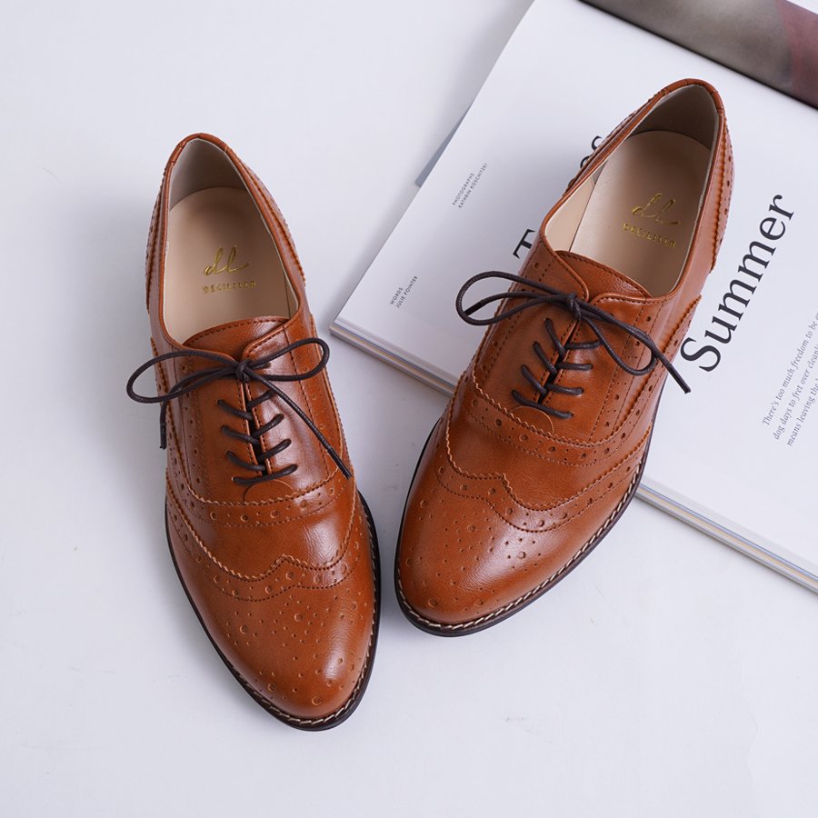 オックスフォードシューズ レディース メダリオン ウイングチップ エナメル レザー レースアップ おじ靴 黒 ブラック ローファー ブラウン 茶色 オックスフォード 仕事