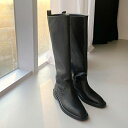 ロングブーツ フラット レディース ぺたんこ ペタンコ ローヒール 黒 ブラック 歩きやすい 痛くない シンプル カジュアル 靴 婦人靴 韓国
