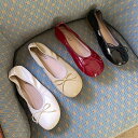 バレエシューズ パンプス フラット オブリークトゥ りぼん リボン レディース ぺたんこ ペタンコ 黒 赤 ブラック レッド ベージュ アイボリー 靴 婦人靴 ...