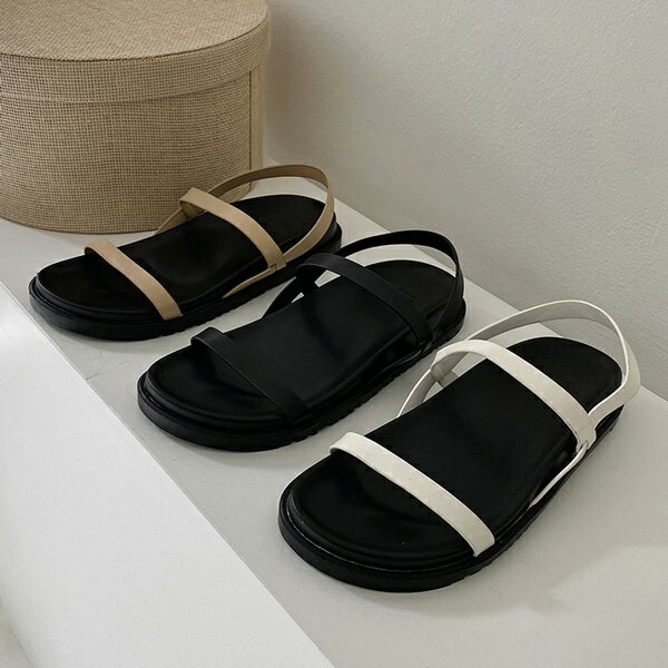 サンダル ビーチサンダル アンクルストラップ フラット レディース ぺたんこ ペタンコ 黒 白 ブラック アイボリー ホワイト 歩きやすい 靴 婦人靴 韓国