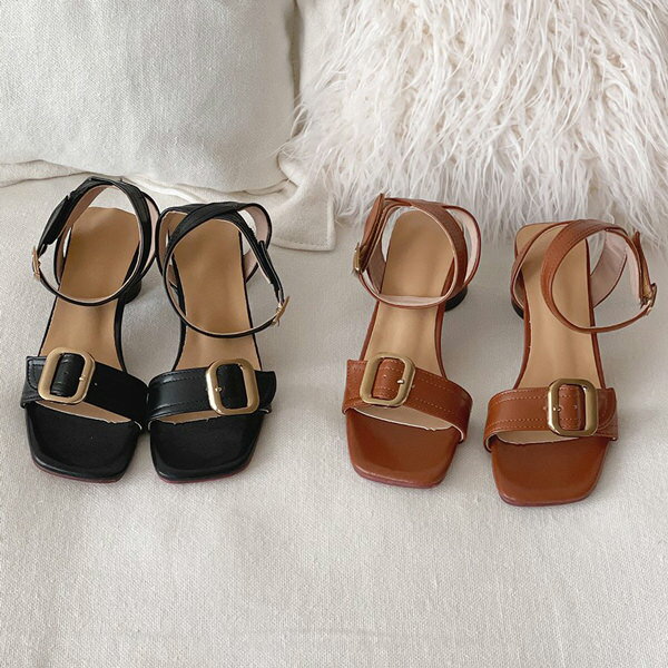 サンダル アンクルストラップ ベルト モチーフ レディース チャンキーヒール 太ヒール 黒 茶 ブラック ブラウン 歩きやすい 痛くない カジュアル 靴 婦人靴 韓国のサムネイル