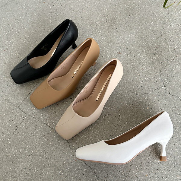 パンプスプレーンスクエアトゥ天然牛...