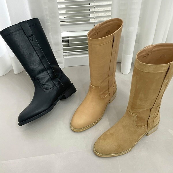 ミドルブーツ プレーントゥ フラット レディース ローヒール 黒 ブラック ベージュ レザー スエード 歩きやすい 痛くない カジュアル シンプル 靴 婦人靴 韓国のサムネイル