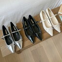 バレエシューズ パンプス りぼん リボン ポインテッドトゥ フロントストラップ フラット レディース 黒 銀 ブラック シルバー アイボリー 靴 婦人靴 韓国