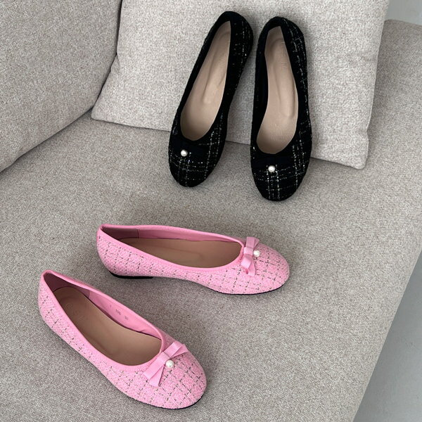 バレエシューズ パンプス りぼん リボン ツイード フラット レディース ぺたんこ ペタンコ 黒 ブラック ピンク 歩きやすい カジュアル 靴 婦人靴 韓国