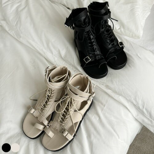 サンダル ブーツ レディース ブラック アイボリー トング グラディエーター アンクルストラップ