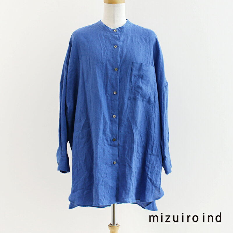 mizuiro-ind ミズイロインド　スタンドカラー リネンシャツ　2-230045