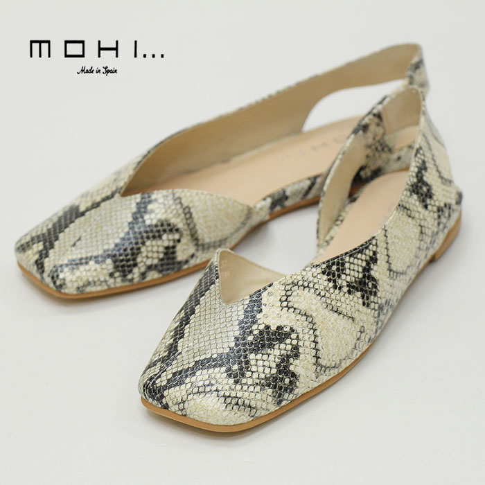 【SALE】MO-HI モヒ パイソン柄スクエアトゥバックベルトフラットシューズ GU1-190232PU GU1-190232PU◇2