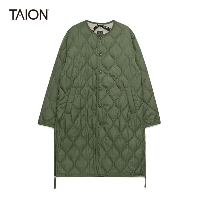 乐天商城 - TAION/タイオン　MILITARY CREW NECK LONG DOWN JKT/ミリタリー クルーネック ダウンコート　104BML-1LONG【ユニセックス】【OLIVE】