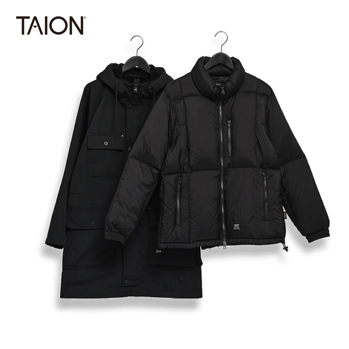 乐天商城 - TAION/タイオン　WORK VOLUME DOWN HOOD JACKET＋TAION-102VZWK/CR ワークパーカー(+ボリュームダウンジャケット)　CR30WK【ユニセックス】【BLACK】