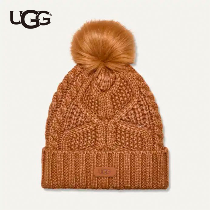 乐天商城 - 【国内正規販売店】UGG/アグ　W CABLE BEANIE WITH POM/ケーブル ビーニー ウィズ ポム　ニットキャップ　　knitcap　100819【レディース】【(CHE)CHESTNUT】
