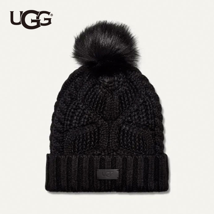 Rakuten - 【国内正規販売店】UGG/アグ　W CABLE BEANIE WITH POM/ケーブル ビーニー ウィズ ポム ニットキャップ　　knitcap　100819【レディース】【(BLK)BLACK】