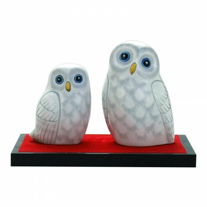 九谷焼 4号ペア梟 白盛彩 N191-11
