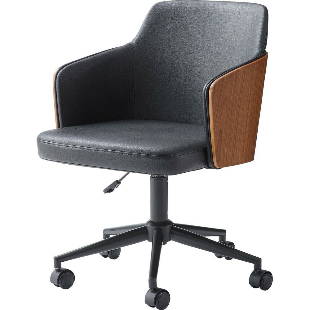 デスクチェア ブラック PC-180BBK オフィスチェア 昇降機能付 キャスター付き ソフトレザー 木目調 パソコンチェア イス 椅子 PCチェア おしゃれ シンプル モダン 回転チェア ワークチェア 在宅勤務 テレワーク リモートワーク