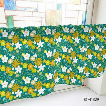 カフェカーテン 花 1000×450mm　緑・41329 インテリア 敷物・カーテン