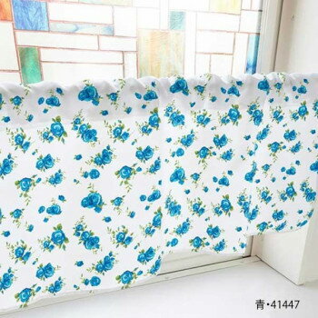 カフェカーテン バラ 1000×450mm　青・41447 インテリア 敷物・カーテン