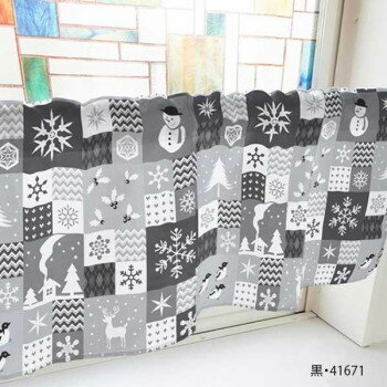 カフェカーテン クリスマス柄パッチワーク 1000×450mm　黒・41671 インテリア 敷物・カーテン