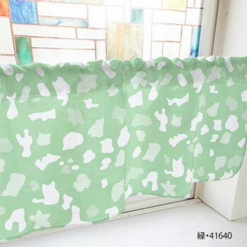 カフェカーテン 牛 800×450mm　緑・41640 インテリア 敷物・カーテン