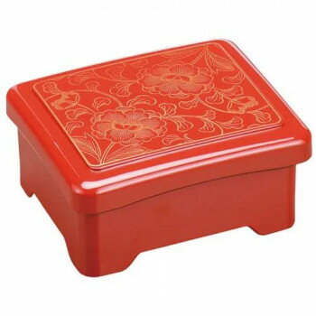 福井クラフト　新光月丼重(内隅丸)柿朱金牡丹内朱 51019800 家事用品 調理用品