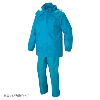 高い防水性とタフな素材が激しい雨も鉄壁ガードします。※耐水圧10000mmH2Oです。　※撥水性があります。　※シームテープを使用しています。サイズ6L　トップス(着丈:87/裄丈:96/胸廻:145)パンツ(ウエスト:136/股下:81)cm個装サイズ：30×15×10cm重量個装重量：620g素材・材質表/ポリエステル100%　裏/PVCコーティング　・ボタン/プラスチック　・ファスナー/コイル(スライダー/金属)生産国中国基本性能を重視したベーシックスタイルレインウエア